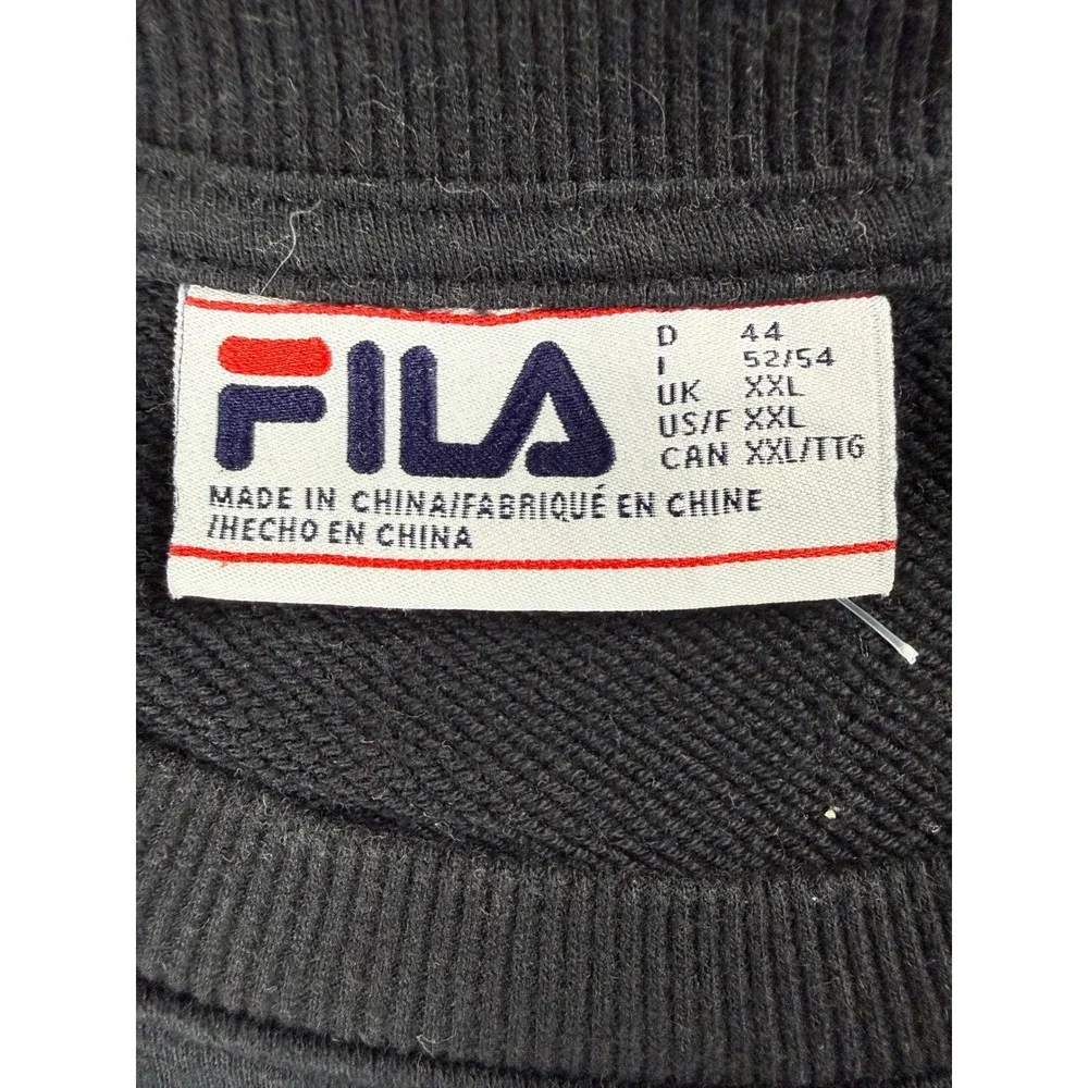 Fila Womens XXL Black Crewneck Sweatshirt Multi Color Striped Trim Pull Over